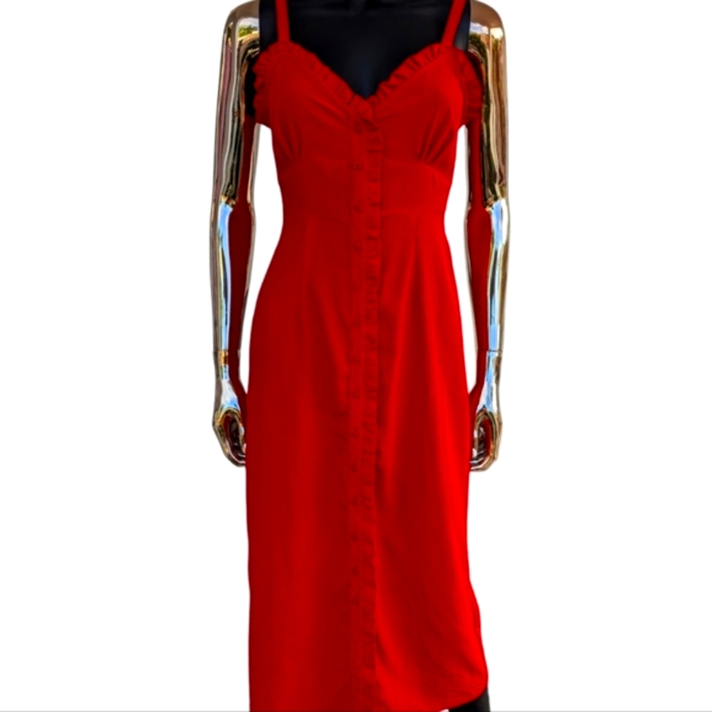 🌹 Topshop Red Sweet Heart Maxi Dress Sleeveless, Button Down - Picture 10 of 12